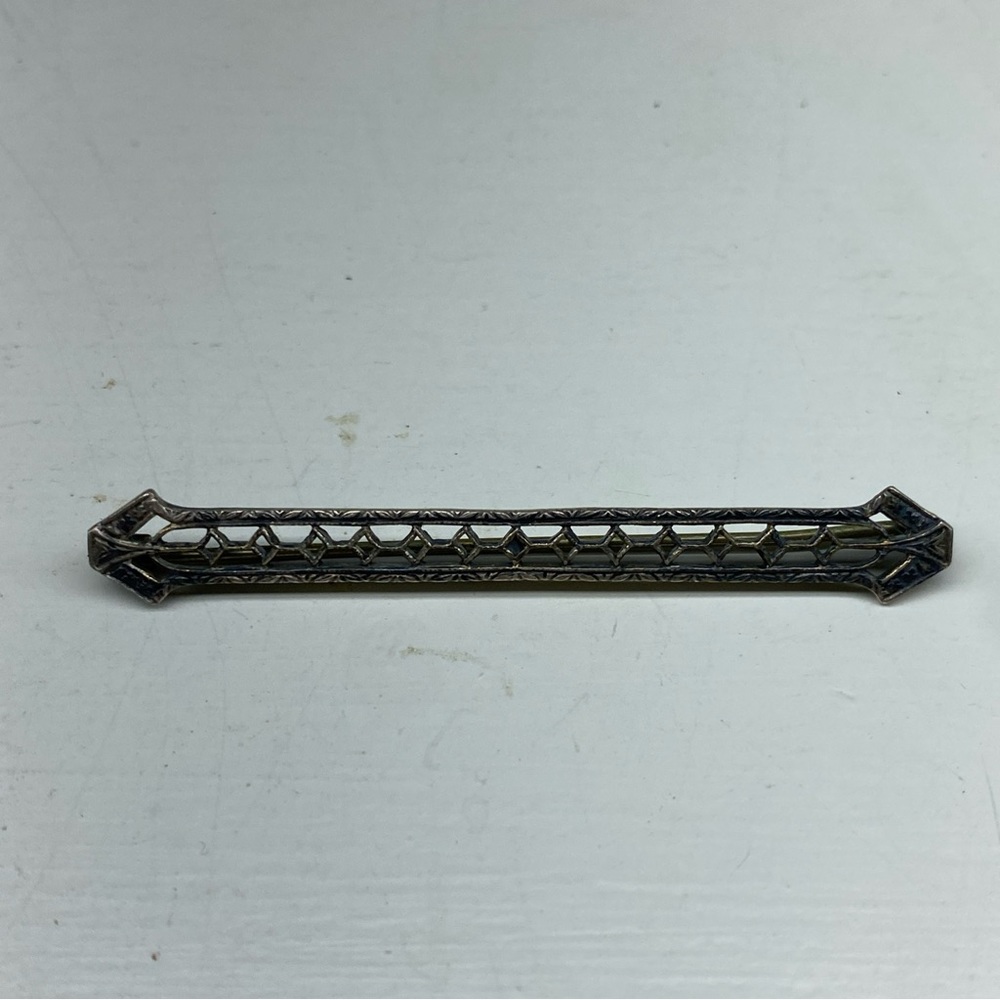 Sterling Silver Art Deco Decorative Bar Filigree Brooch